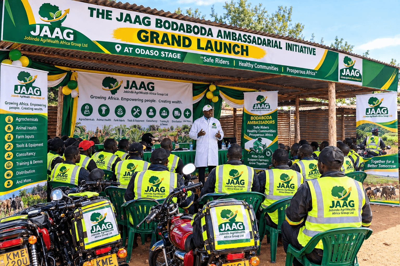Bodaboda riders at the launch of the JAAG Bodaboda Ambassadorial Initiative in Odaso
